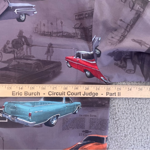 David Carey Button Up Shirt Sz M Gray Short Sleeve Chevrolet All Over Print Mens - Picture 9 of 9